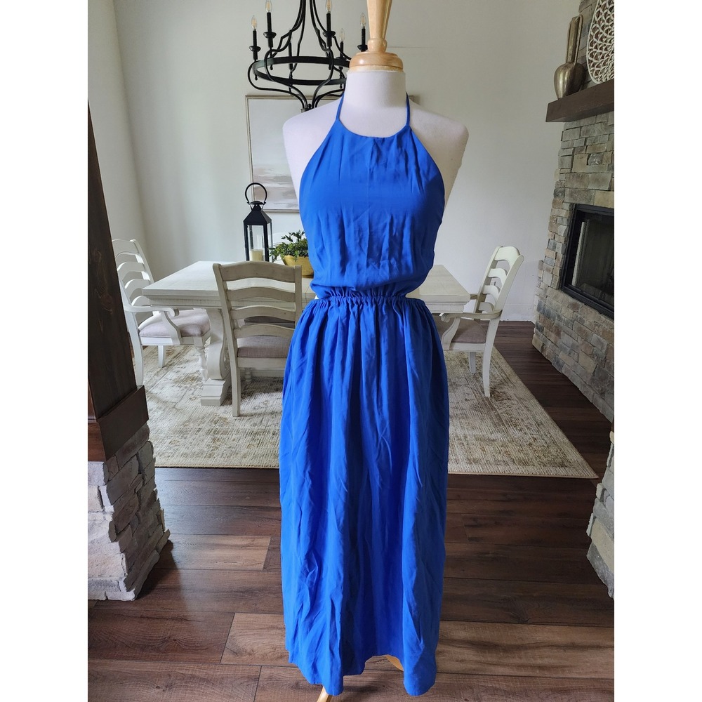 Gianni Bini Royal Blue Halter Cut-Out‎ Maxi Dress Open Tie Back Small - Picture 3 of 9